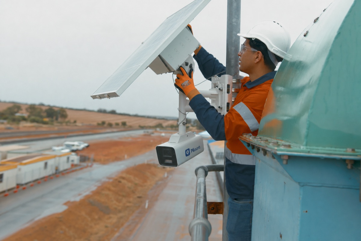 Technician installing a Piksort camera on site